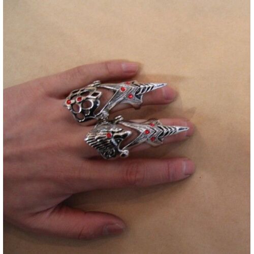 Lot De Bague Armure Matière Métal Couleur Argenté Gothique  (2 Pièces) Cosplay Déguisement