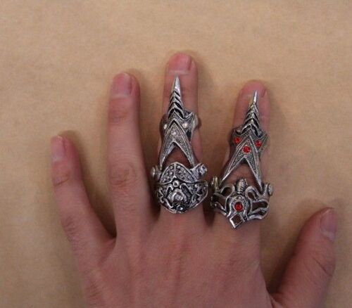 Lot De Bague Armure Matière Métal Couleur Argenté Gothique  (2 Pièces) Cosplay Déguisement