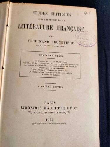 Etudes Critiques Sur L'histoire De La Littérature Française Septième Série