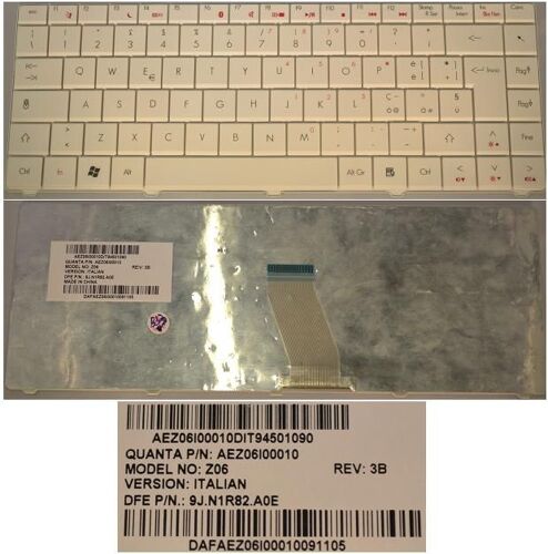 Clavier Qwerty Italien / Italian Pour ACER eMachines D720 D725 D520 D525, Gateway 4405C Z06 NV4000 NV4800 Series, Blanc / White, Model: Z06, P/N: 9J.N1R82.A0E, AEZ06I00010