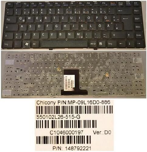 Clavier Qwertz Allemand / German Pour SONY VAIO VPC-EA Series, Noir / Black, Model:  MP-09L16D0-886, P/N: 148792221, 550102L26-515-G