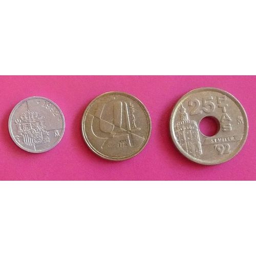 Espagne Lot De 3 Pièces De 1992 (1, 5 Et 25 Pesetas)