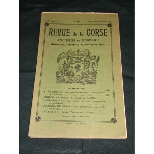 Revue De La Corse Ancienne Et Modernes.  Septembre-Octobre 1934