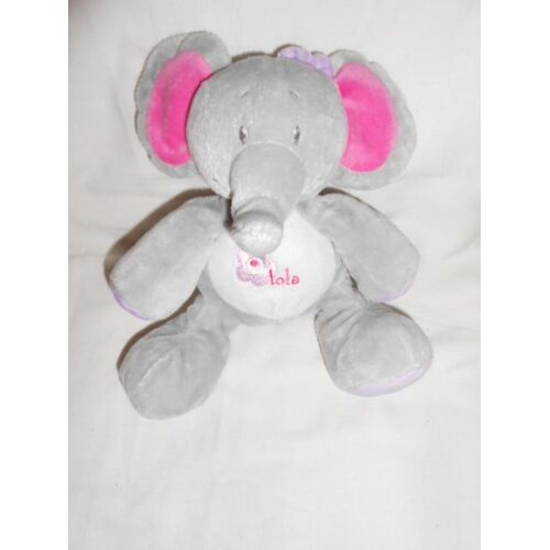 Doudou Elephant Arthur Et Lola Bebisol Omega Pharma Gris Rose Fushia Fleur Mauve Parme Lilas Violet