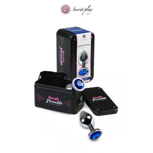 Plug Argent & Bleu Anal Rosebud Femme Homme Aluminium Chirurgical L