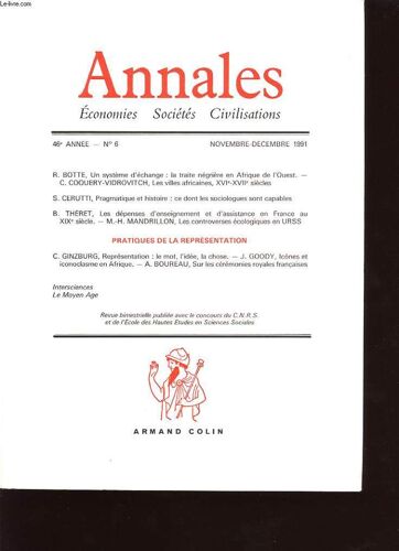 Annales : Economies Societes Civilisations N 6 46 Annee Pratiques De La Representation