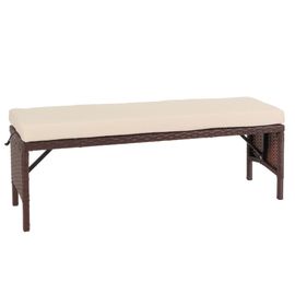 Banc En Rotin Hwc-G16, Banc De Jardin En Rotin, Gastronomie 112cm   Brun, Coussin Crème