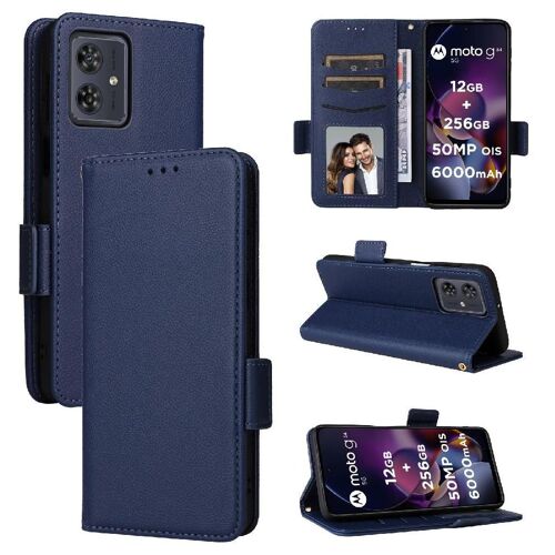 Étui Pour Motorola Moto G64 5g Cuir Pu Magnétique Titulaire De Fentes Pour Cartes Portefeuille Boucle Latérale - Bleu