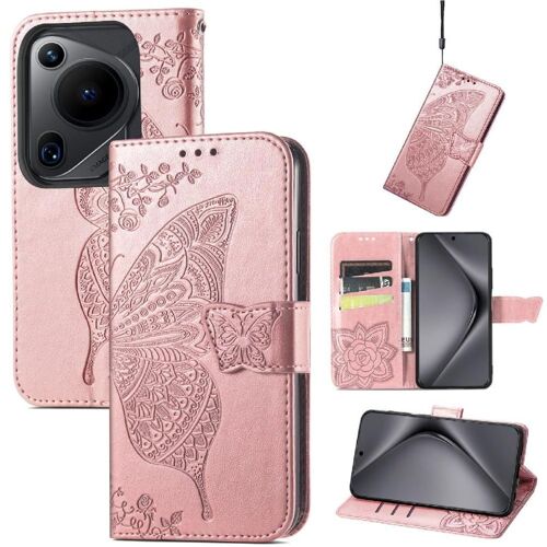 Flip Étui Pour Huawei Pura 70 Ultra Affaires Portefeuille Multi-Couleur Aile Papillon - Couleur Or Rose