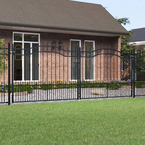 Prolenta Premium - Portail De Clôture Avec Dessus En Forme De Lance, Noir, 406 X 150 Cm, Acier Thermolaqué