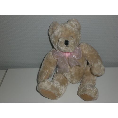 Doudou Ours Ecru Marron Noeud Rose Maxita