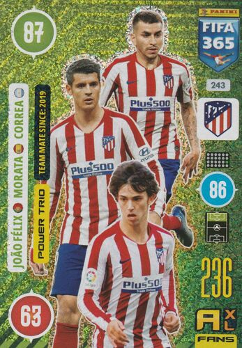 N° 243 - Carte Panini Foot - Adrenalyn Xl - Fifa 365 - 2021 - Joao Felix / Morata / Correa - Power Trio - Atletico Madrid