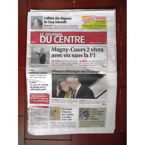 Le Journal Du Centre 1er Avril 2009.Magny-Cours.2 Vivra Avec Ou Sans La F.1