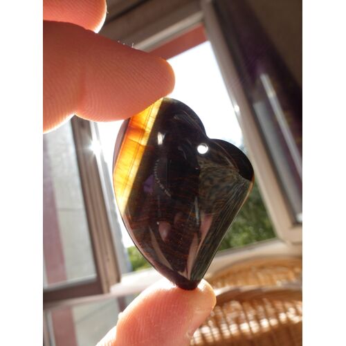 Pendentif Coeur En Oeil De Tigre - Marron & Noir Avec Couleurs À Reflets. 4.8 Cm. Magnifique Pierre ! Lot 2144