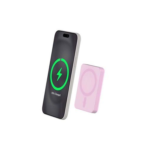 Force Power - Banque D'alimentation Sans Fil - Magnetique, Magsafe, Qi, Garantie À Vie - Lithium Ion / Lithium Polymère - 5000 Mah - 15 Watt - 3 A (24 Pin Usb-C) - Sur Le Câble : Usb-C - Rose...