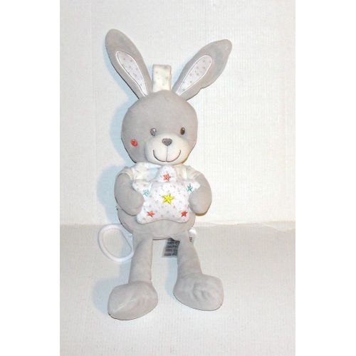 Lapin Musical Mots D'enfants Doudou Peluche Lapin Gris Étoilés