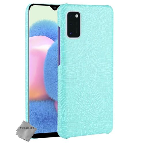 Housse Etui Coque Rigide Simili Cuir Crocodile Pour Samsung Galaxy A41 + Verre Trempe - Bleu Clair