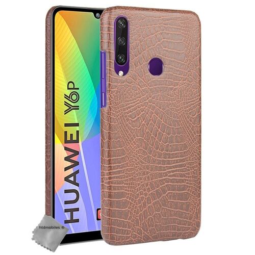 Housse etui coque rigide simili cuir crocodile pour Huawei Y6p + film ecran - MARRON