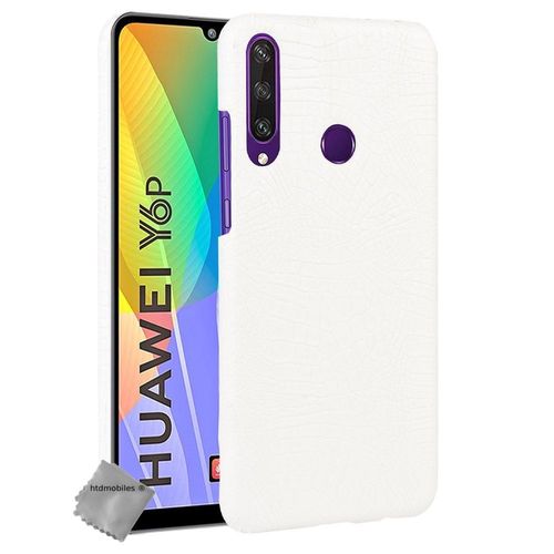 Housse Etui Coque Rigide Simili Cuir Crocodile Pour Huawei Y6p + Film Ecran - Blanc