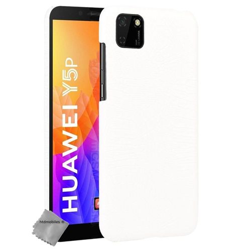 Housse Etui Coque Rigide Simili Cuir Crocodile Pour Huawei Y5p + Film Ecran - Blanc