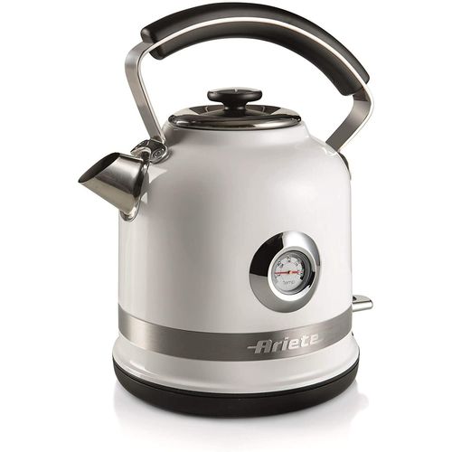 Ariete 2854 Bouilloire électrique moderne, 2000 W, capacité 1,7 L, sans fil, 360°, système d'arrêt automatique, filtre amovible, niveau d'eau visible, thermomètre Blanc