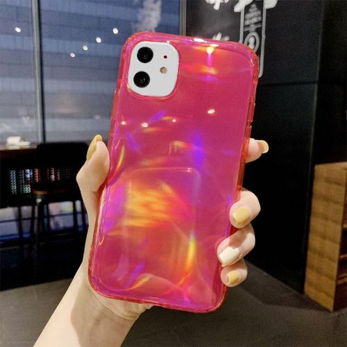 Coque Laser Brillante + Verre Trempé Pour Iphone 12 (6,1""), Protection Silicone Ultra-Fine Antichoc - Rouge