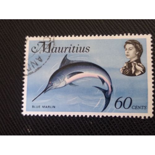 Timbre Ile Maurice Y T 341 Marlin Bleu Indo-Pacifique (Makaira Mazara) 1969 ( 020808 )