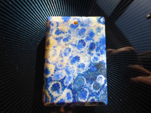 Pendentif Rectangle En Fossile De Corail Bleu Et Jaune - 4.6x3.1 Cm. Magnifiques Couleurs. Lot 2138