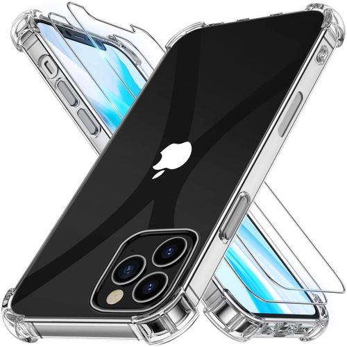 Coque Iphone 12 Antichoc Silicone + 2 Verres Trempés, Coque Iphone 12 Transparent, Etui Housse Coque Pour Iphone 12 (6.1inch) Antichoc Silicone Transparent, Souple Silicone [Antichoc Bumper] Tpu Case