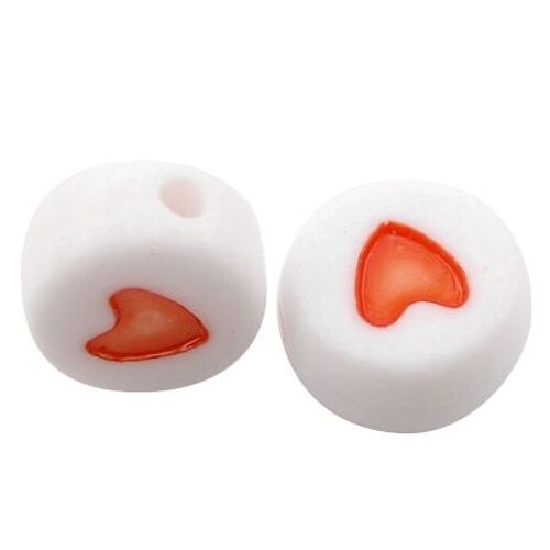 500 Pièces Blanc Rouge Amour Coeur Acrylique Plat Perles Rondes 7mm(2/8