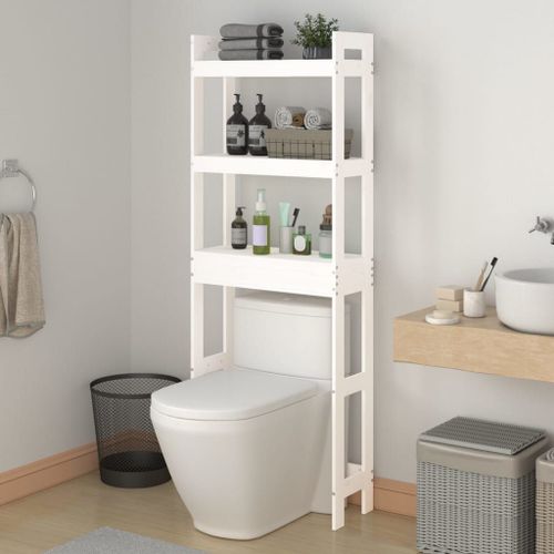 Vidaxl Étagère De Toilette Blanc 63x26x171 Cm Bois De Pin Massif