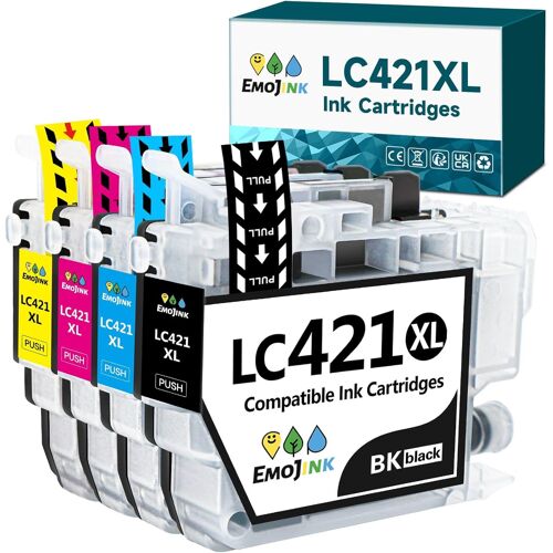 Lot de 4 cartouches d'encre LC421 LC421XL pour Brother LC-421XLVAL LC-421 Multipack pour imprimantes Brother DCP-J1050DW DCP-J1140DW MFC-J1010DW