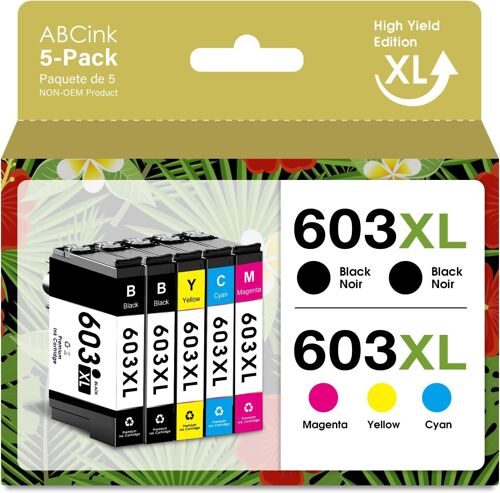 603XL Cartouches d'encre Remplacement pour Epson 603 XL Cartouches pour Epson XP-3100 XP-4100 XP-2100 XP-3105 XP-4105; WF-2810 WF-2830 WF-2850 Imprimante (2 Noir, 3 Couleurs)