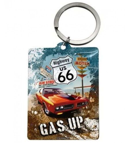Porte Clé Pontiac Rouge Et Route 66 Rectangulaire Finition En Metal