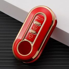 Coque De Protection Pour Clé De Voiture Pliante À Distance,3 Boutons,Étui En Tpu Doré,Porte-Clés Protecteur,Fiat 500,Ducato,Krasnopunto - Type Red Key Case