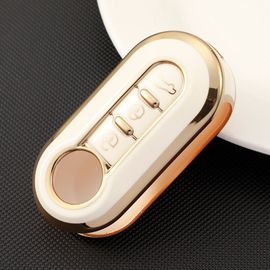 Coque De Protection Pour Clé De Voiture Pliante À Distance,3 Boutons,Étui En Tpu Doré,Porte-Clés Protecteur,Fiat 500,Ducato,Krasnopunto - Type White Key Case