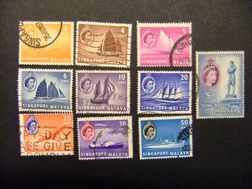 51 Singapore Singapour 1955 / Barcos Veleros / Yvert 28 / 42 Fu - Sg 38 / 52 Fu Incomplet