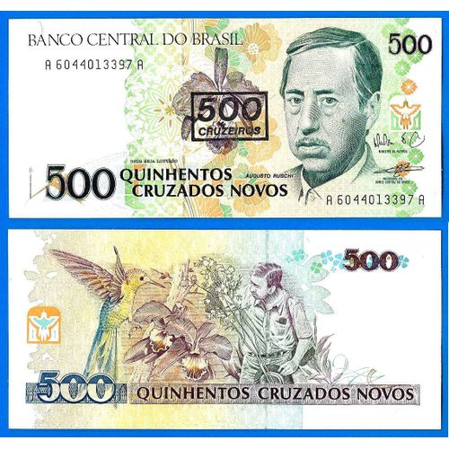 Bresil 500 Cruzados Novos Avec Surcharge 500 Cruzeiros 1990 Neuf Brasil Brazil Billet