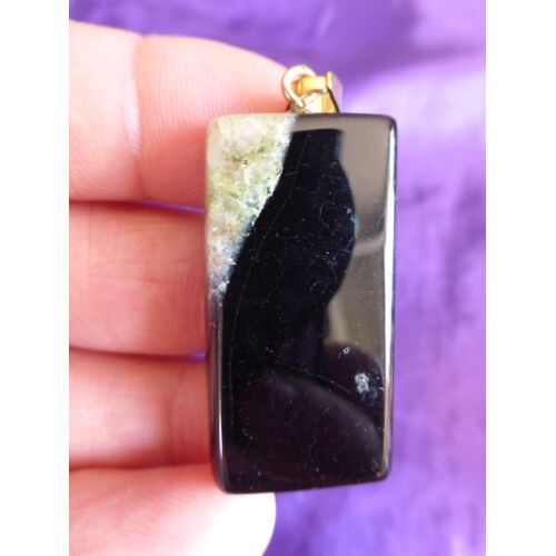 Pendentif Rectangle, Noir Et Vert En Agate - 4 Cm. Magnifiques Couleurs. Lot 2134