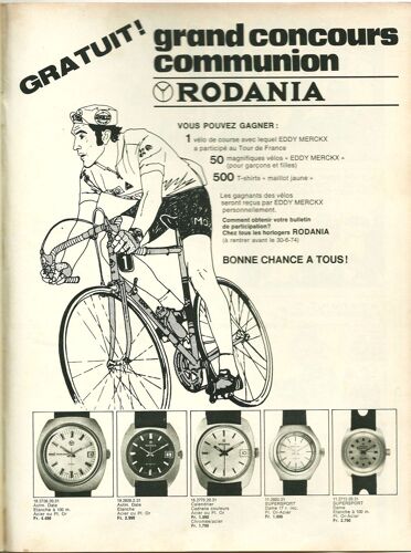 Publicité Ancienne Issue De La Revue "Spirou" D'avril 1974 Pour Les Montres "Rodania" Et Le Grand Concours Communion