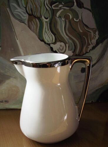 Pot À Lait Vintage En Porcelaine Liseret Et Anse Filet Argent