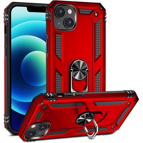 Compatible Avec Coque Iphone 15 Avec Aimant Anneau Support, 360°Double Couche Renforcée Défense Bumper Antichoc Armure Housse Etui Avec Protection Écran-Rouge
