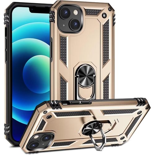 Compatible Avec Coque Iphone 15 Avec Aimant Anneau Support, 360°Double Couche Renforcée Défense Bumper Antichoc Armure Housse Etui Avec Protection Écran-Or