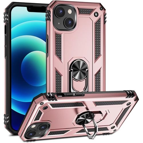 Compatible Avec Coque Iphone 15 Avec Aimant Anneau Support, 360°Double Couche Renforcée Défense Bumper Antichoc Armure Housse Etui Avec Protection Écran-Or Rose