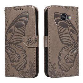 Flip Étui Pour Samsung Galaxy A5 2016 Sangle De Main Détachable Cuir De Haute Qualité Papillon En Relief Avec Fente Pour Carte De Crédit - Gris