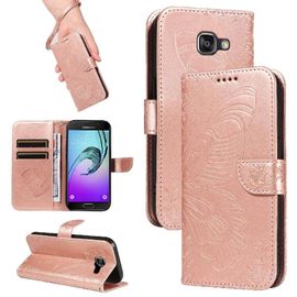 Flip Étui Pour Samsung Galaxy A5 2016 Sangle De Main Détachable Cuir De Haute Qualité Papillon En Relief Avec Fente Pour Carte De Crédit - Couleur Rose