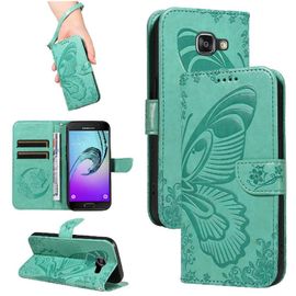 Flip Étui Pour Samsung Galaxy A5 2016 Sangle De Main Détachable Cuir De Haute Qualité Papillon En Relief Avec Fente Pour Carte De Crédit - Vert
