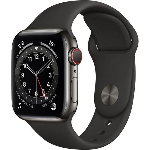 Apple Watch Series 6 (GPS + Cellular) - Boitier 40 mm acier gris avec bracelet sport noir
