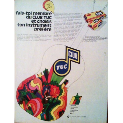 Publicité Ancienne Issue De La Revue Spirou De Mai 1974 Pour Les Biscuits Apéritif "Tuc" Avec Son Club Et Un Concours Pour Enregistrer Un 45 Tours.