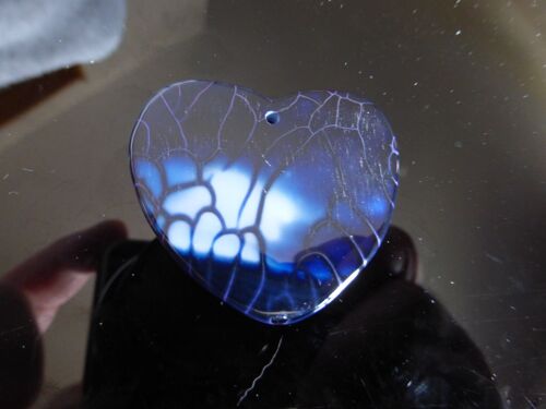 Pendentif Coeur Bleu Et Noir En Agate - 4 Cm De Large. Magnifiques Couleurs. Lot 2113